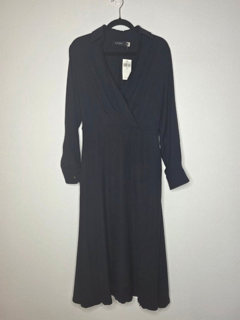 Lauren Ralph Lauren Self-Belt Long-Sleeve Surplice Georgette Dress - Lighthouse